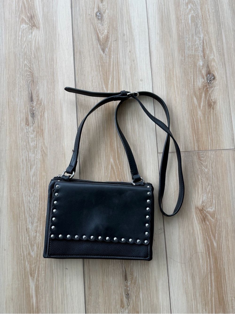 Black Stud-Trim Crossbody Shoulder Bag
